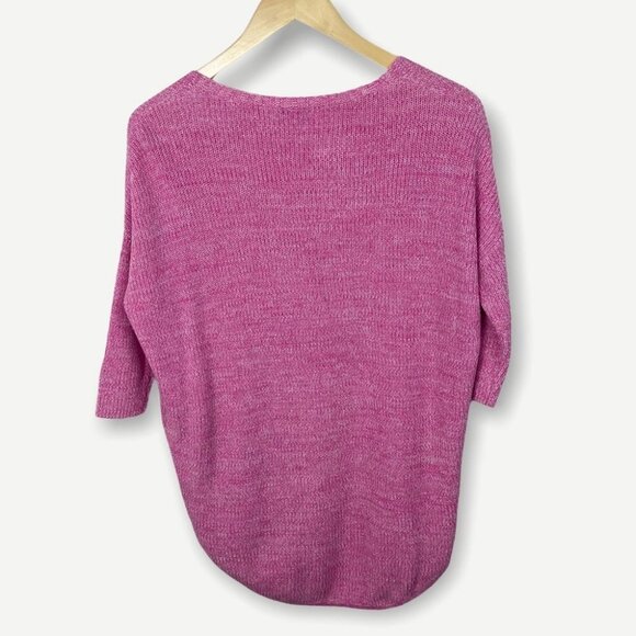 Express Pink V-Neck Knit Sweater 3/4 Sleeves Size Medium Top‎ Short Sleeve Boho - Picture 4 of 8